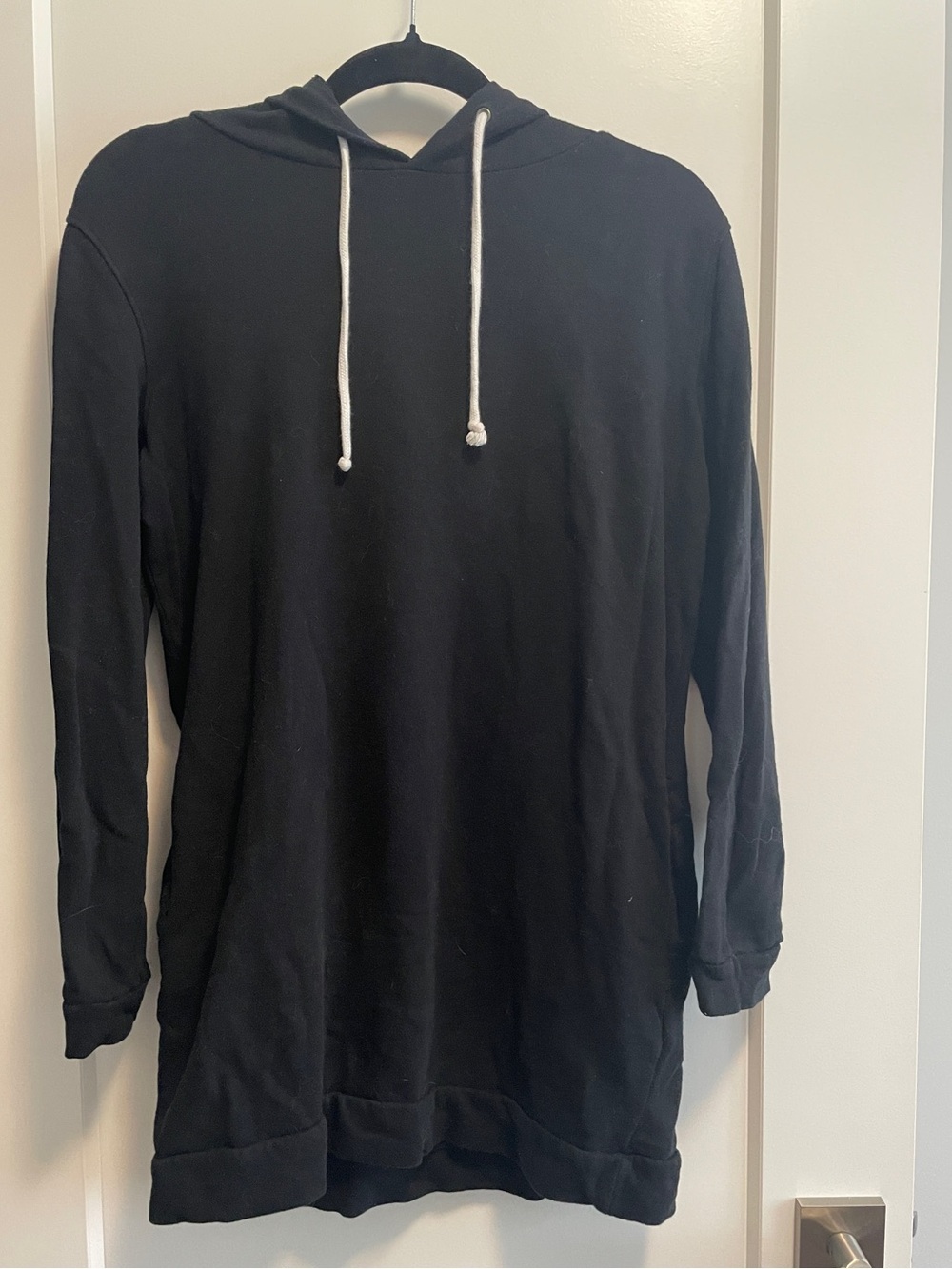 Forever 21 Black Longline Hoodie with White Drawcord